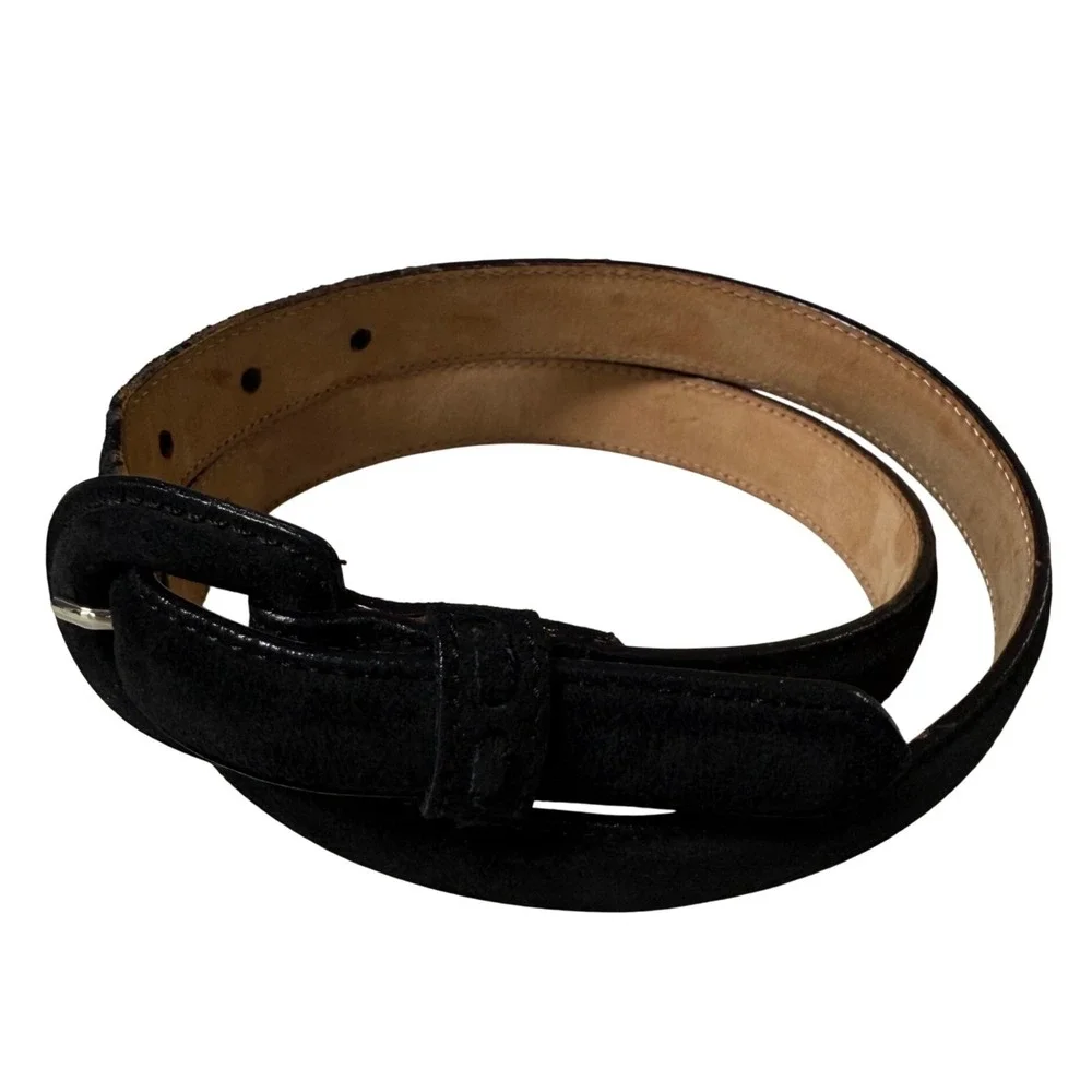 Talbots Black Suede Leather Belt Made in Italy Slim Waist Belt Size Small
